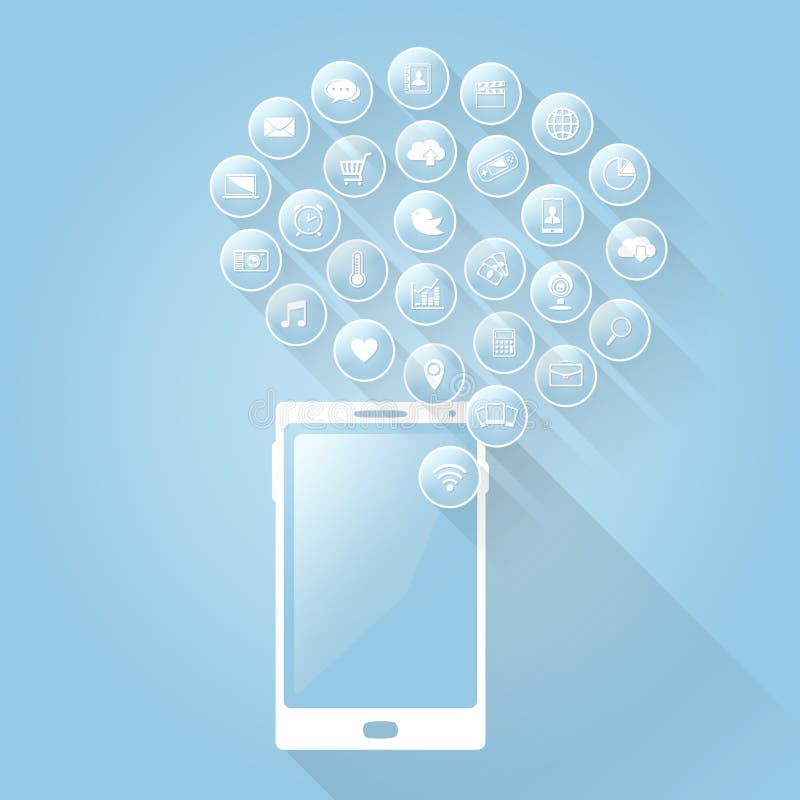 Επίπεδα κινητά apps εικονιδίων με τη μακριά σκιά ελεύθερη απεικόνιση δικαιώματος Επίπεδα κινητά apps εικονιδίων με τη μακριά σκιά ελεύθερη απεικόνιση δικαιώματος