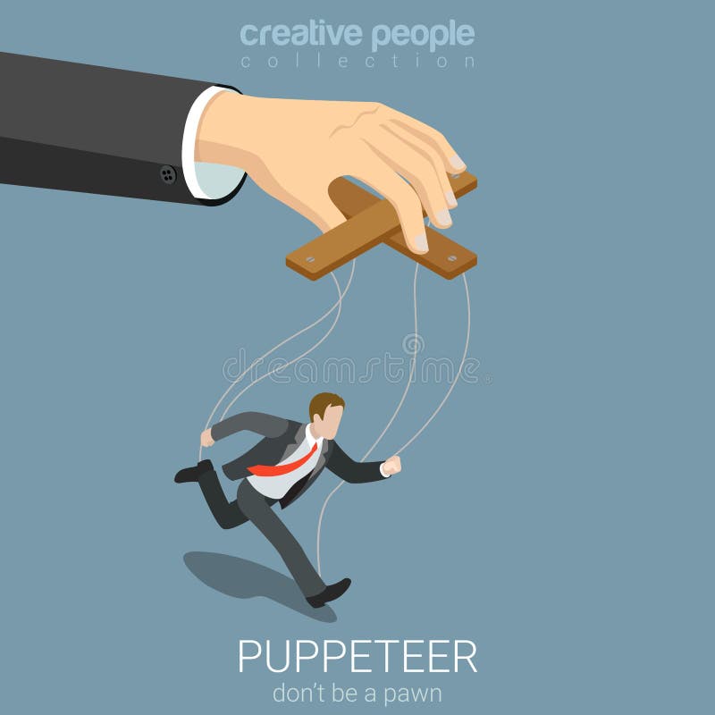 Flat 3d isometric style puppeteer business concept web infographics vector illustration. Businessman puppet and big managing hand. Creative people website conceptual collection. Flat 3d isometric style puppeteer business concept web infographics vector illustration. Businessman puppet and big managing hand. Creative people website conceptual collection.