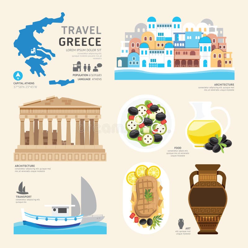 Επίπεδο σχέδιο εικονιδίων ορόσημων της Ελλάδας έννοιας ταξιδιού διάνυσμα ελεύθερη απεικόνιση δικαιώματος Επίπεδο σχέδιο εικονιδίων ορόσημων της Ελλάδας έννοιας ταξιδιού διάνυσμα ελεύθερη απεικόνιση δικαιώματος