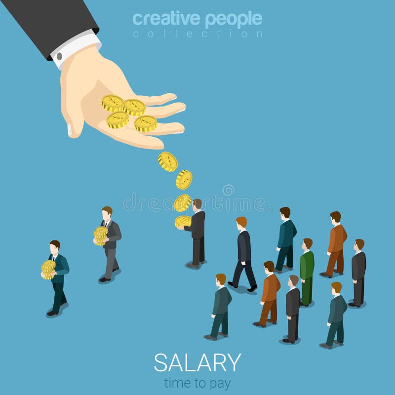 Salary wage business isometry concept flat 3d isometric web infographics vector illustration. Big hand give money to micro businessmen. Creative people collection. Salary wage business isometry concept flat 3d isometric web infographics vector illustration. Big hand give money to micro businessmen. Creative people collection.