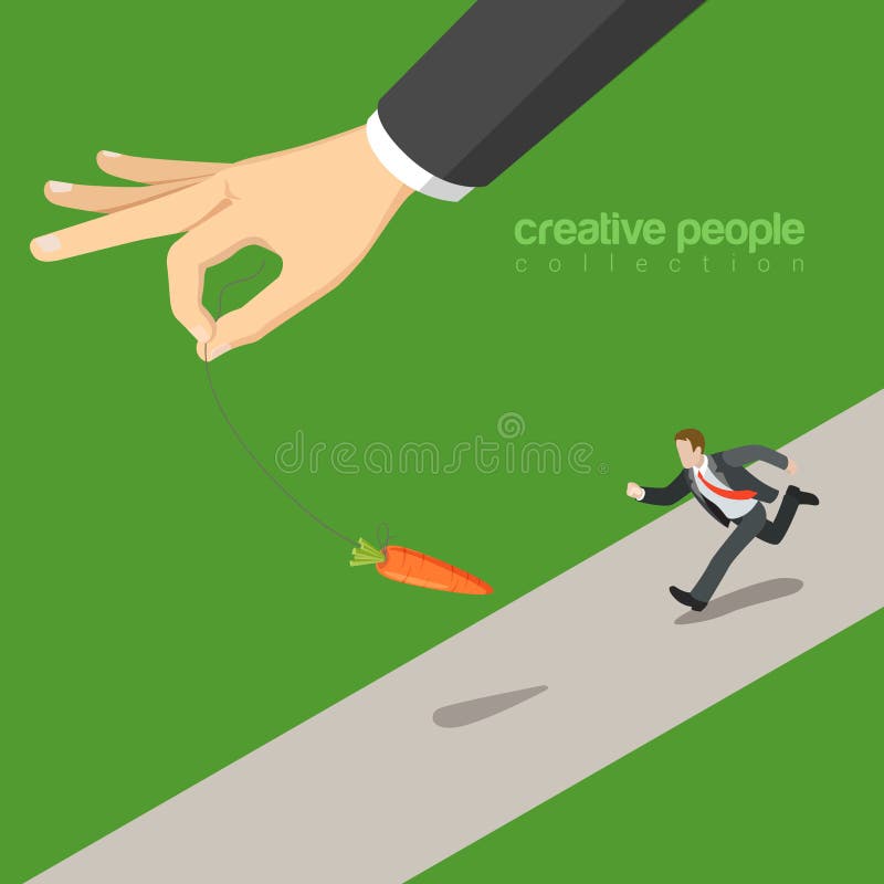 Flat 3d isometric style catch the bait business concept web infographics vector illustration. Micro businessman run after carrot big hand. Creative people website conceptual collection. Flat 3d isometric style catch the bait business concept web infographics vector illustration. Micro businessman run after carrot big hand. Creative people website conceptual collection.