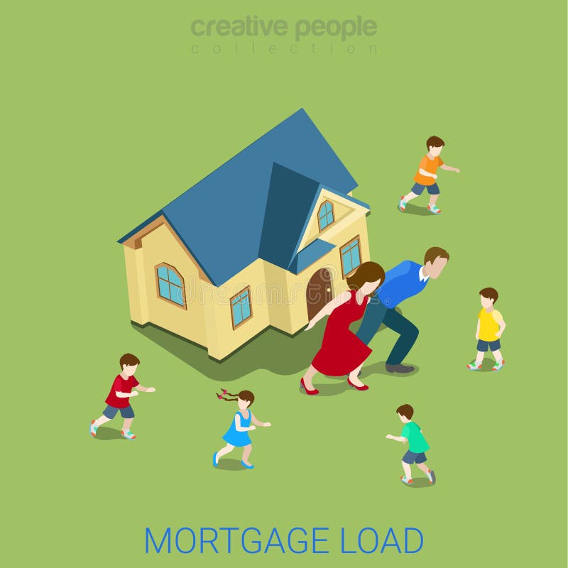 Flat 3d isometric style mortgage load loan burden financial business concept web infographics vector illustration. Family couple carry big house. Creative people website conceptual collection. Flat 3d isometric style mortgage load loan burden financial business concept web infographics vector illustration. Family couple carry big house. Creative people website conceptual collection.