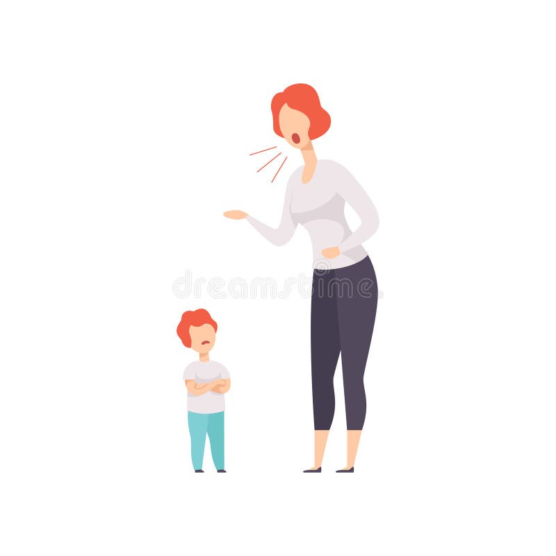 Επίπληξη Mom στο γιο της, νέα γυναίκα που φωνάζει στη διανυσματική απεικόνιση παιδιών σε ένα άσπρο υπόβαθρο απεικόνιση αποθεμάτων Επίπληξη Mom στο γιο της, νέα γυναίκα που φωνάζει στη διανυσματική απεικόνιση παιδιών σε ένα άσπρο υπόβαθρο απεικόνιση αποθεμάτων