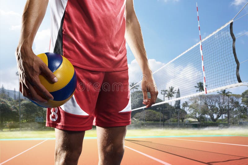 Επαγγελματικός φορέας πετοσφαίρισης με τη σφαίρα στο δικαστήριο στοκ εικόνα