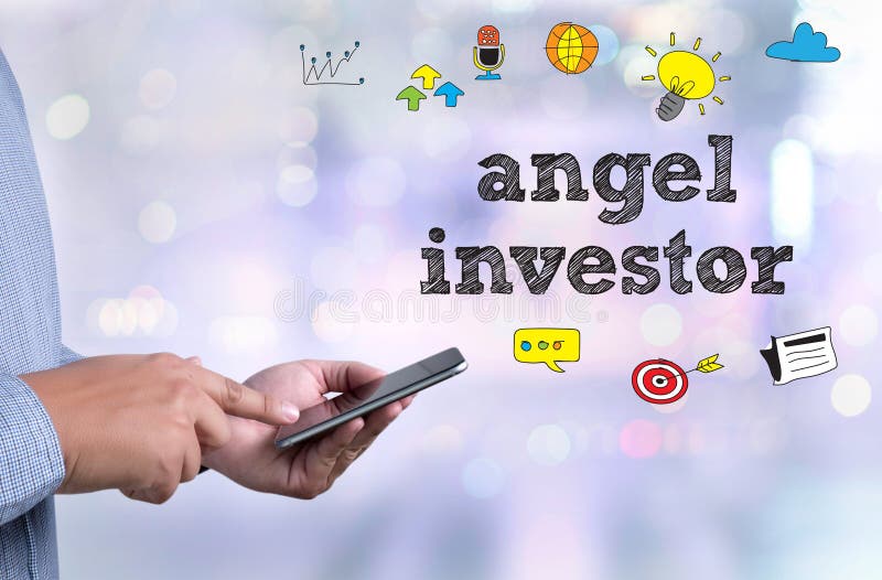 angel investor person holding a smartphone on blurred cityscape background. angel investor person holding a smartphone on blurred cityscape background