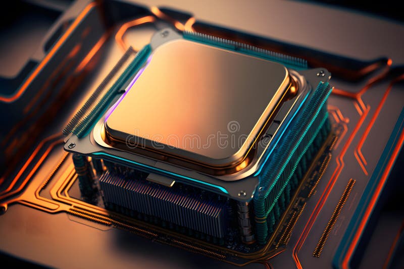 επεξεργαστής cpu με μοντέρνα εμφάνιση μελλοντικής τεχνολογίας. γραφικά παραγόμενα από νευρωνικό δίκτυο ελεύθερη απεικόνιση δικαιώματος
