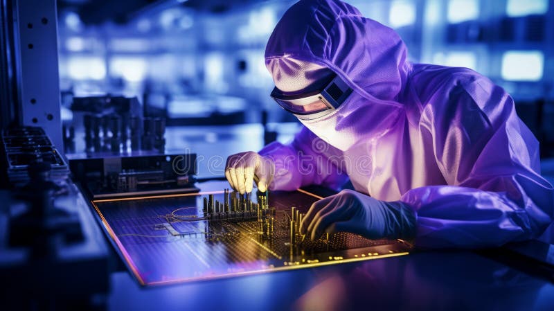 επεξεργαστής cpu στη σύγχρονη μητρική πλακέτα σε συνεργείο με μοβ ελαφρύ. νευρωνικό δίκτυο διανυσματική απεικόνιση