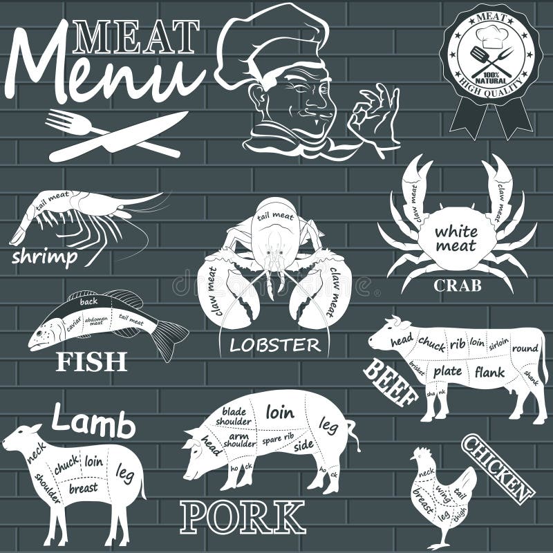 Set of butcher shop labels and design elements. Set of butcher shop labels and design elements