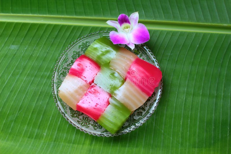 Kanom Chan or Layer Sweet Cake is one kind of Thai treditional sweet. Looks beautiful with more colors and sweet taste. Thai dessert. Kanom Chan or Layer Sweet Cake is one kind of Thai treditional sweet. Looks beautiful with more colors and sweet taste. Thai dessert.