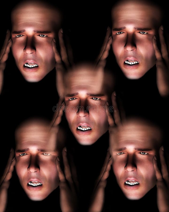 A image of a set of men in terrible expressive pain, possible having a migraine. A image of a set of men in terrible expressive pain, possible having a migraine.