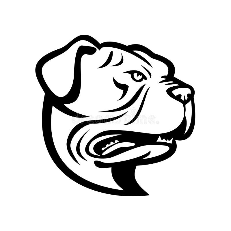 Επικεφαλής του Leavitt Bulldog ή του Old English Bulldog Side View Mascot Retro Ασπρόμαυρος απεικόνιση αποθεμάτων