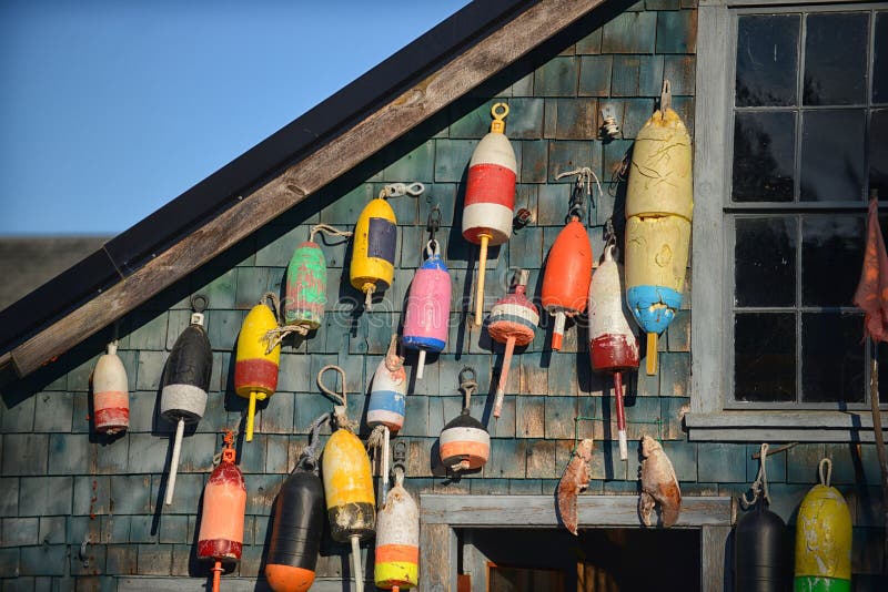 Lobster floats on side of house in Acadia National Park in Maine. Lobster floats on side of house in Acadia National Park in Maine