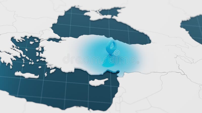 Επισήμανση με μπλε του τουρκικού χάρτη 3d με καρφίτσα δείκτη περιτριγυρισμένο από άλλες χώρες με λευκό. Πολιτικός χάρτης με διανυσματική απεικόνιση