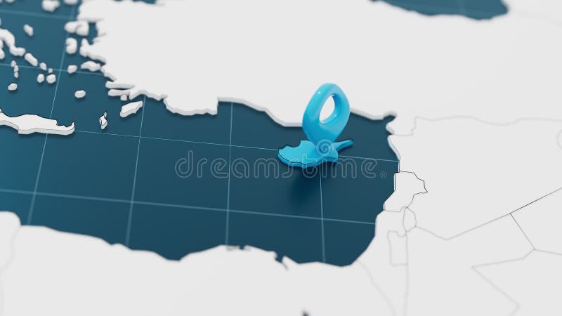 Επισήμανση με μπλε χάρτη 3d της Κύπρου με καρφίτσα δείκτη περιτριγυρισμένο από άλλες χώρες με λευκό. Πολιτικός χάρτης με απεικόνιση αποθεμάτων