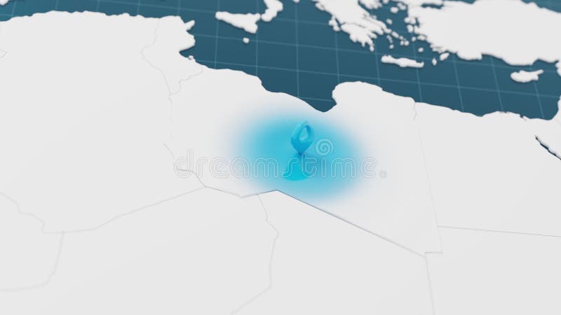 Επισήμανση με μπλε χάρτη της Λιβύης 3d με καρφίτσα δείκτη περιτριγυρισμένο από άλλες χώρες με λευκό. Πολιτικός χάρτης με ελεύθερη απεικόνιση δικαιώματος