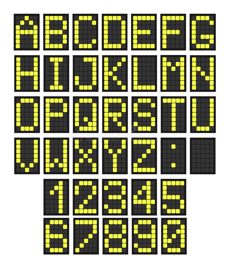 Font - letters and numbers imitating a digital display board. Usable for airport schedules, train timetables etc. Font - letters and numbers imitating a digital display board. Usable for airport schedules, train timetables etc.