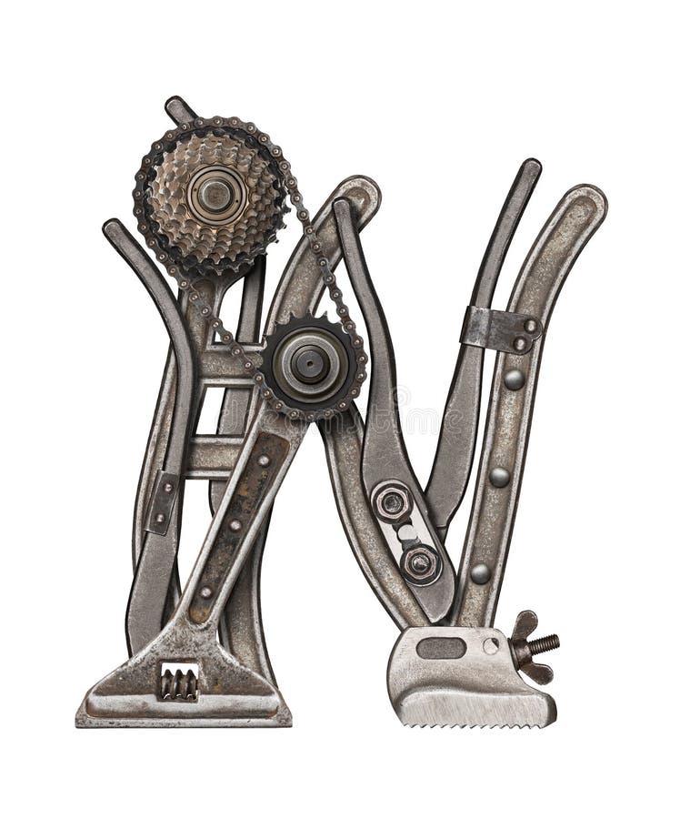 Mechanical metal alphabet letter N. Mechanical metal alphabet letter N