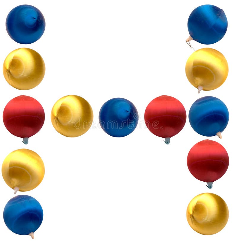 The letter h spelled using Christmas balls, isolated on a white background. The letter h spelled using Christmas balls, isolated on a white background