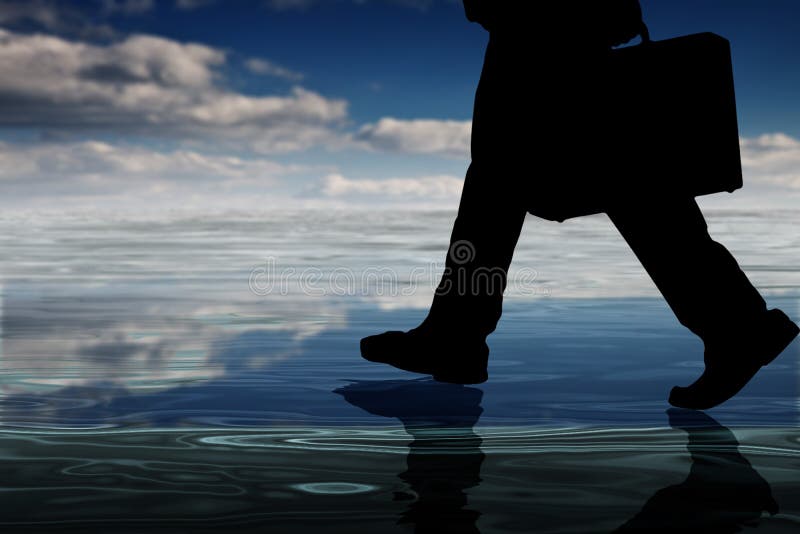 Businessman isolated on water with reflection. Businessman isolated on water with reflection