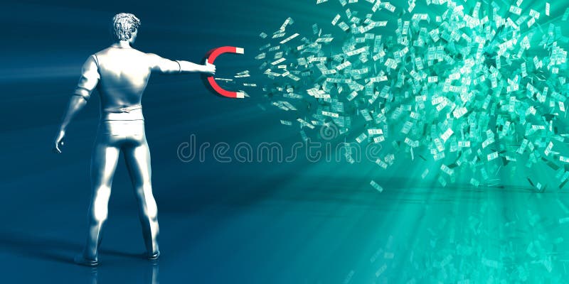 Επιχειρηματίας που χρησιμοποιεί το μαγνήτη για να τραβήξει τα χρήματα ελεύθερη απεικόνιση δικαιώματος