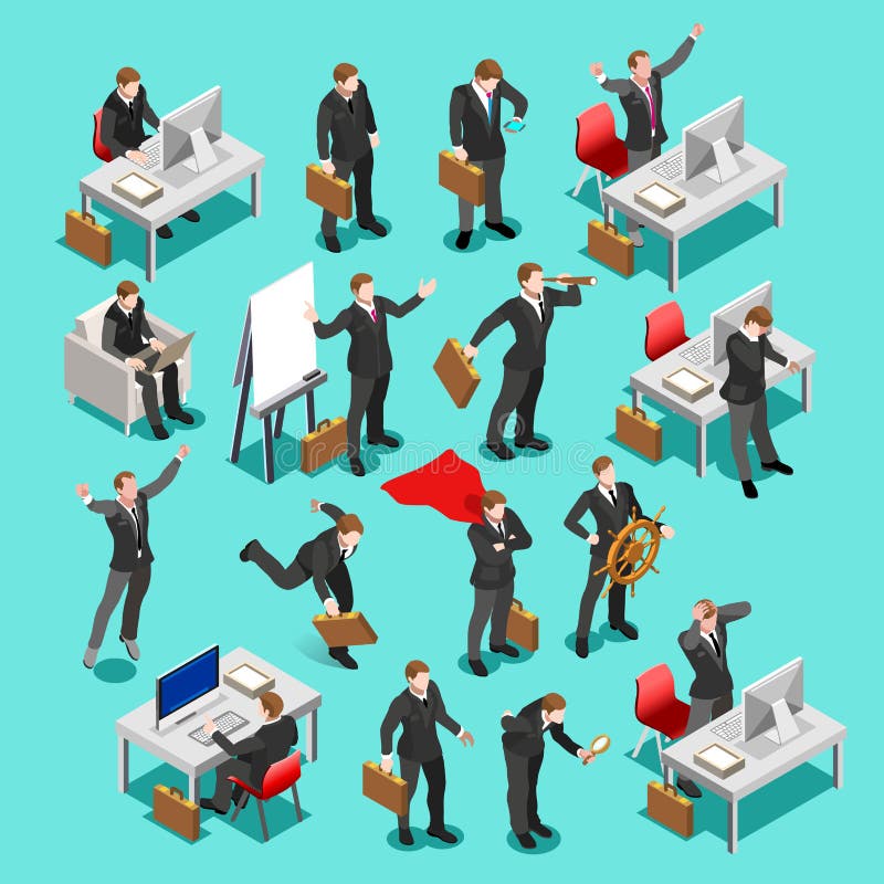 Businessman isometric people collection. Business meeting characters infographic icons. Flat 3D vector business man. Businessman isometric people collection. Business meeting characters infographic icons. Flat 3D vector business man