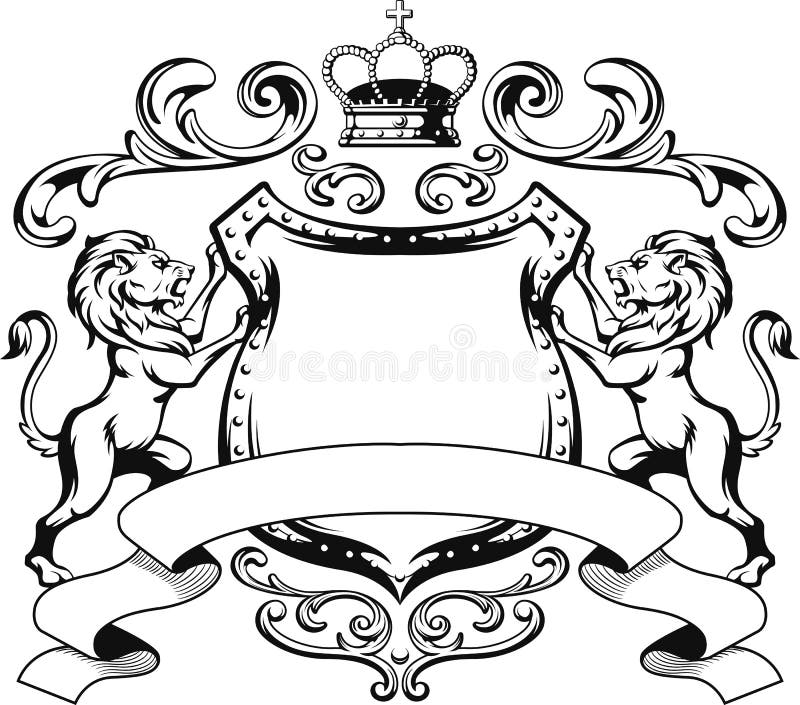 Εραλδική σκιαγραφία CREST ασπίδων λιονταριών διανυσματική απεικόνιση