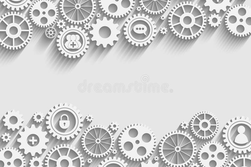 Gears with icons inside, add friend, bubble, lock and other. Gears with icons inside, add friend, bubble, lock and other