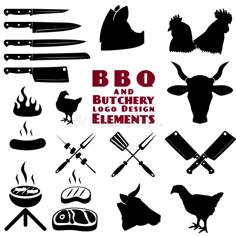 Set of the butchery and bbq tools in vector. Set of the butchery and bbq tools in vector