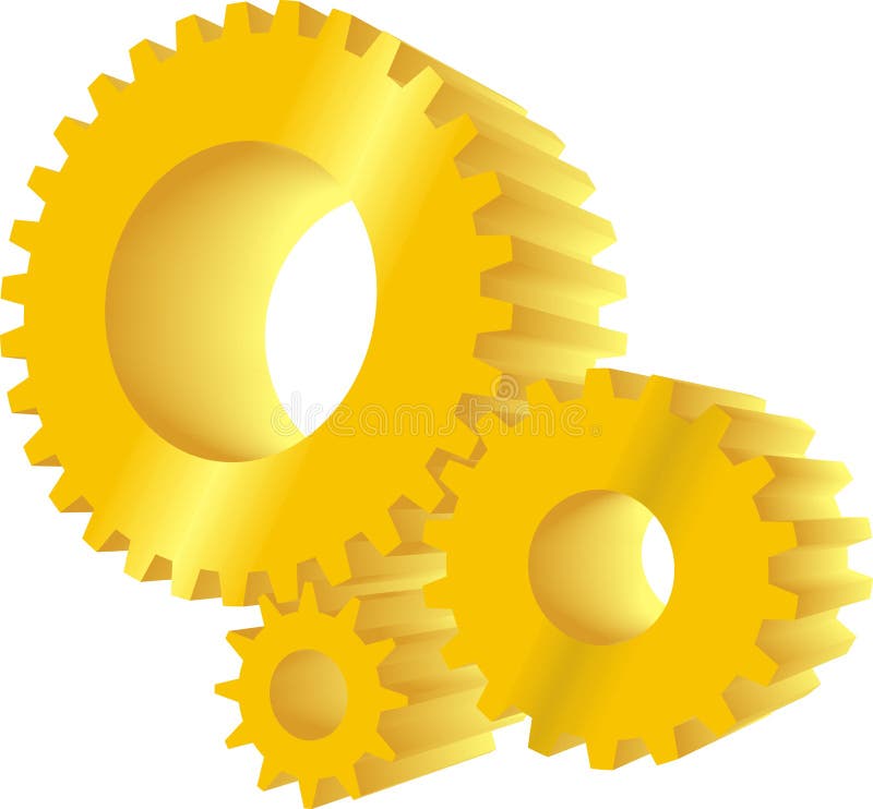 Set of three yellow working gears. Set of three yellow working gears