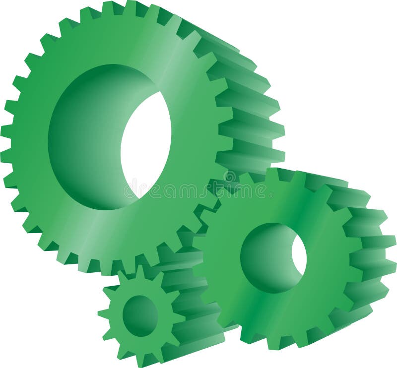 Set of three green working gears. Set of three green working gears