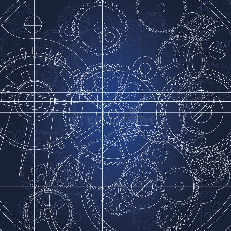 Frontal view of engineering blueprint with gears. Frontal view of engineering blueprint with gears