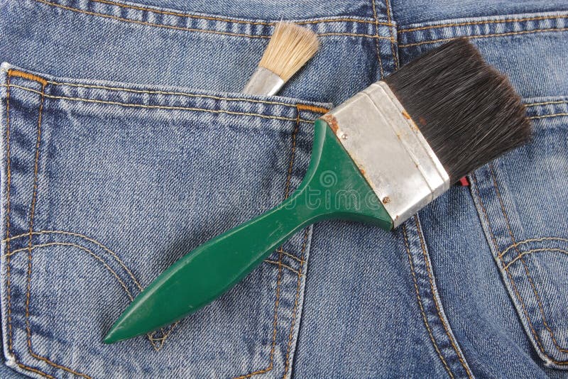 Tools, Instrument, PAINT BRUSH, Green, Stubble, Wooden, Metal, Pocket, Jeans. Tools, Instrument, PAINT BRUSH, Green, Stubble, Wooden, Metal, Pocket, Jeans