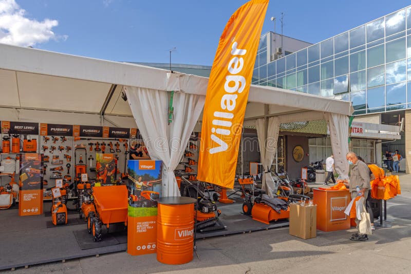 Novi Sad, Serbia - September 18, 2021: Villager Tools Equipment for Gardening at Agriculture Expo Fair. Novi Sad, Serbia - September 18, 2021: Villager Tools Equipment for Gardening at Agriculture Expo Fair