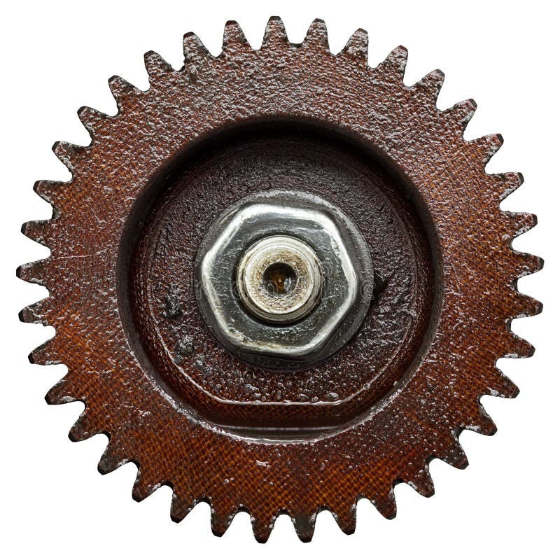 Details of a brown mechanical gear on a white background. Details of a brown mechanical gear on a white background.