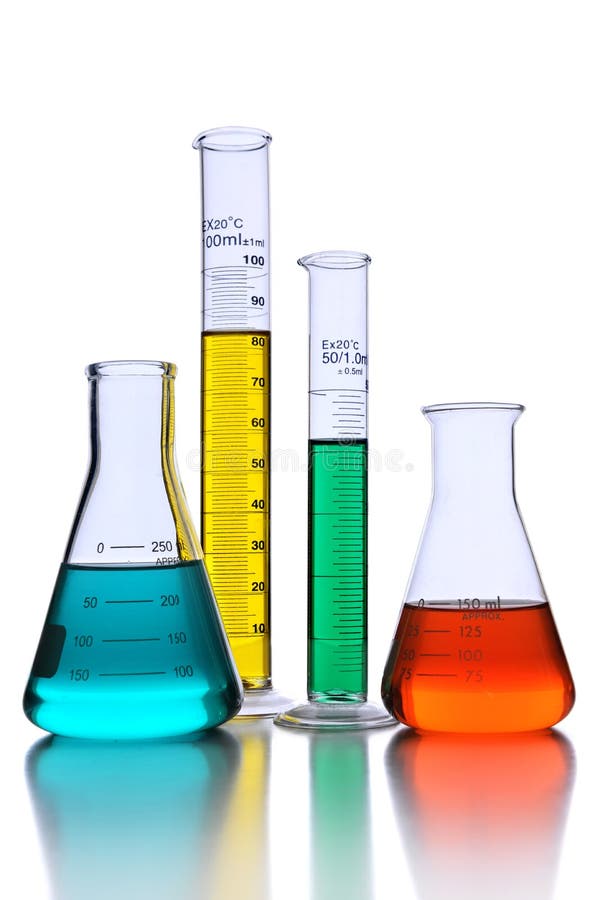Laboratory glassware with reflections over white background - With Clipping path. Laboratory glassware with reflections over white background - With Clipping path