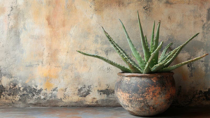 Εργοστάσιο της Aloe Vera στην Terracotta Pot κατά του Rustic Wall διανυσματική απεικόνιση