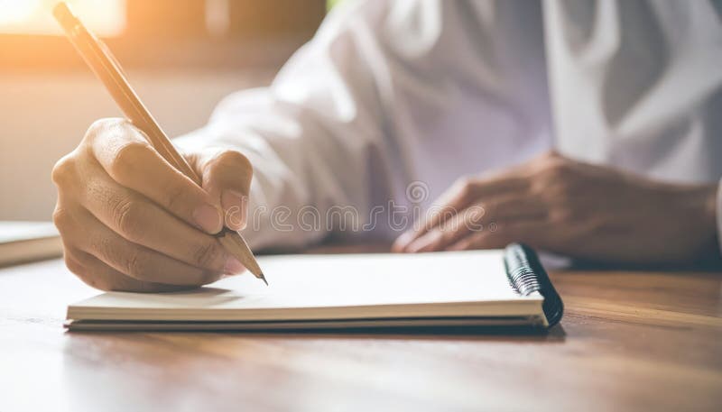Εστιασμένο άτομο που γράφει λεπτομερείς σημειώσεις σε ένα σημειωματάριο με άτομο γραφίδας ελεύθερη απεικόνιση δικαιώματος
