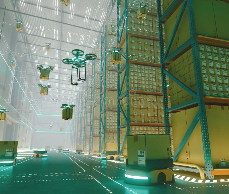 εσωτερικό futustic warehouse απεικόνιση αποθεμάτων