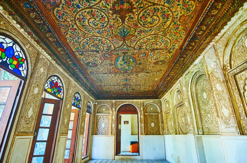 Εσωτερικό του παλαιού περσικού μεγάρου, Shiraz, Ιράν στοκ εικόνες