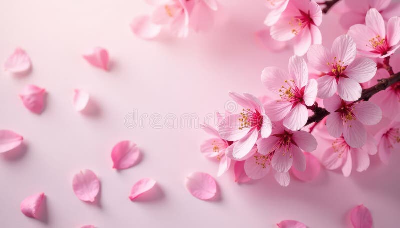 Ευαίσθητα ροζ άνθη sakura διασκορπισμένα πέταλα σε απαλό διάνυσμα φόντου ιαπωνία διανυσματική απεικόνιση