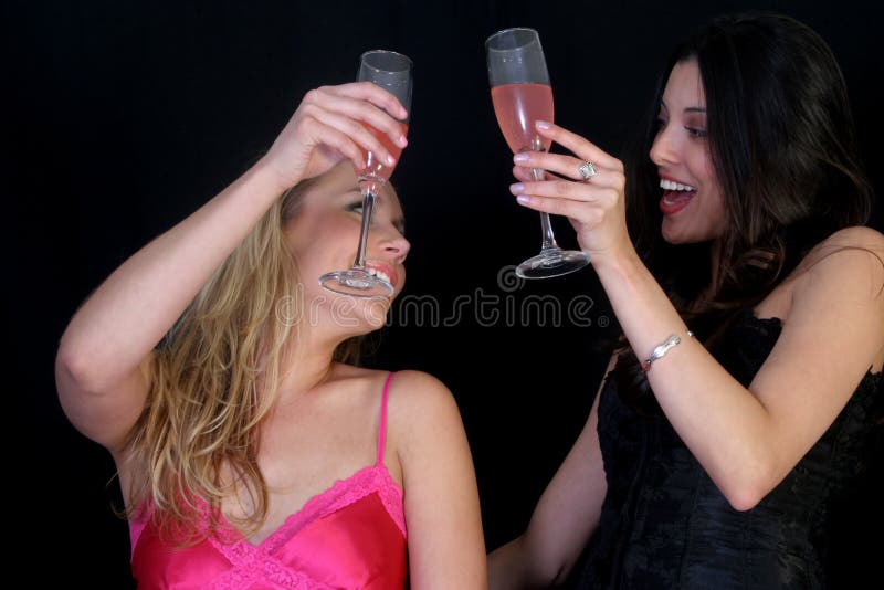 Two women toasting each other. Two women toasting each other.