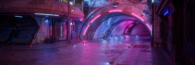 ευρεία πανοραμική απόδοση 3d μιας σκοτεινής, φουτουριστικής διαδικτυακής διαδικτυακής πανοραμικής πόλης διανυσματική απεικόνιση