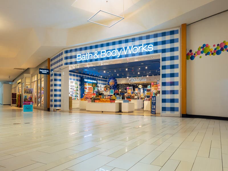 New Hartford, New York - Oct 15, 2022: Wide Landscape View of Bath & Body Works Store inside Sangertown Mall. New Hartford, New York - Oct 15, 2022: Wide Landscape View of Bath & Body Works Store inside Sangertown Mall.