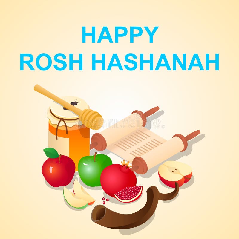 Ευτυχές υπόβαθρο έννοιας rosh hashanah, isometric ύφος απεικόνιση αποθεμάτων Ευτυχές υπόβαθρο έννοιας rosh hashanah, isometric ύφος απεικόνιση αποθεμάτων
