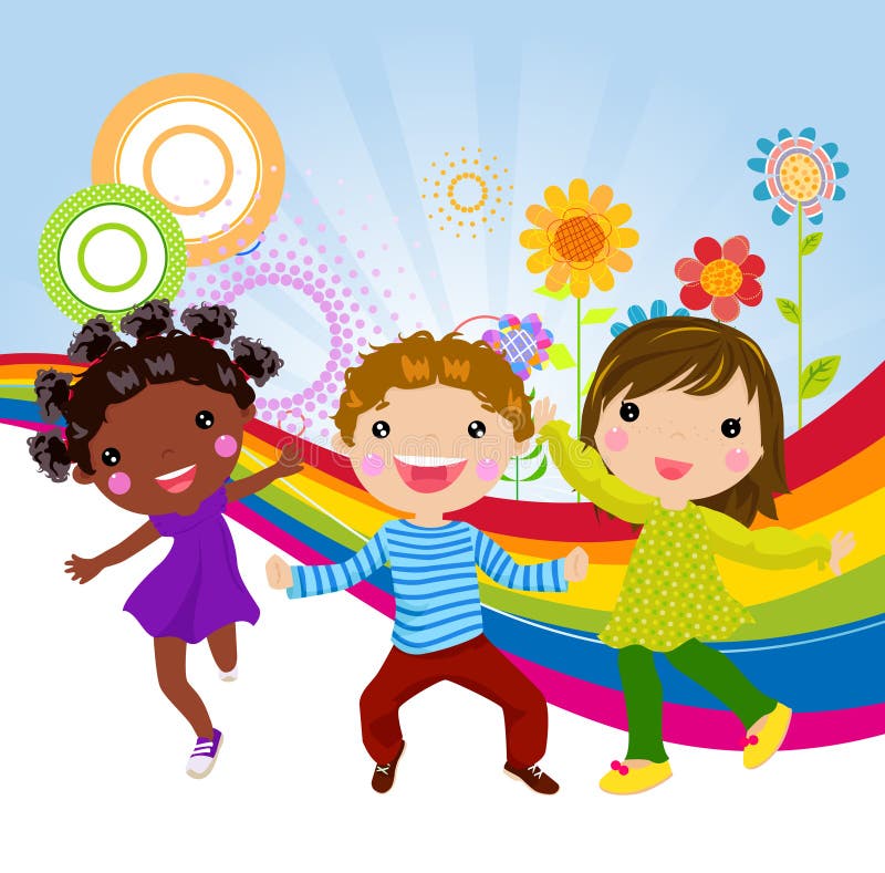 Illustration of happy three kids. Illustration of happy three kids