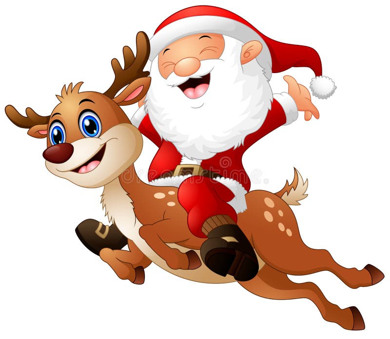 Illustration of Happy Santa claus riding a reindeer. Illustration of Happy Santa claus riding a reindeer