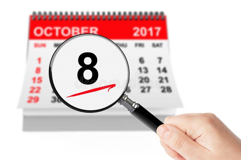 Ευτυχής έννοια ημέρας του Columbus 8 Οκτωβρίου 2017 ημερολόγιο με Magnifi στοκ εικόνες Ευτυχής έννοια ημέρας του Columbus 8 Οκτωβρίου 2017 ημερολόγιο με Magnifi στοκ εικόνες