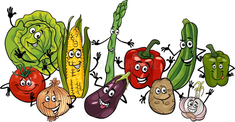 Cartoon Illustration of Happy Vegetables Food Characters Big Group. Cartoon Illustration of Happy Vegetables Food Characters Big Group