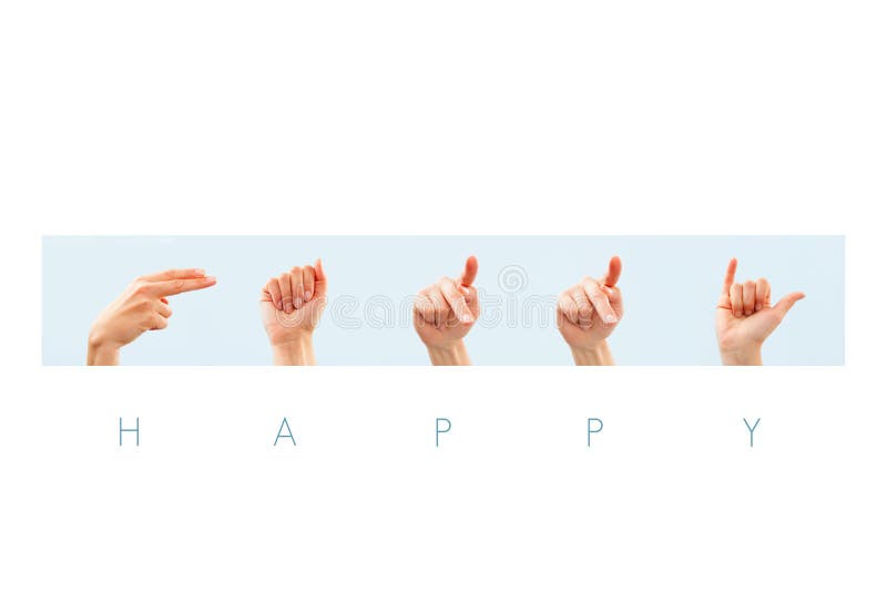 Ευτυχής λέξη στην αμερικανική γλώσσα σημαδιών στοκ εικόνες με δικαίωμα ελεύθερης χρήσης