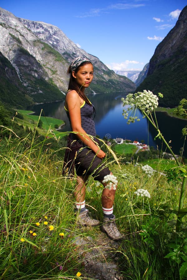 Young woman hiker, Sognefjorden, Norway. Young woman hiker, Sognefjorden, Norway